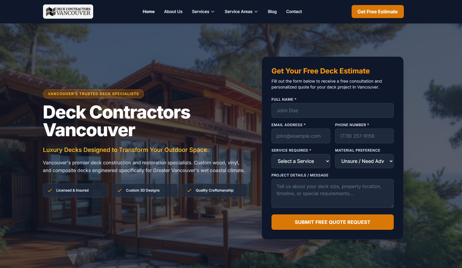Deck Contractors Vancouver Website Showcase