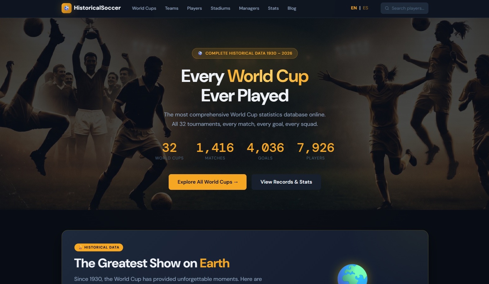 Historical Soccer Website Showcase