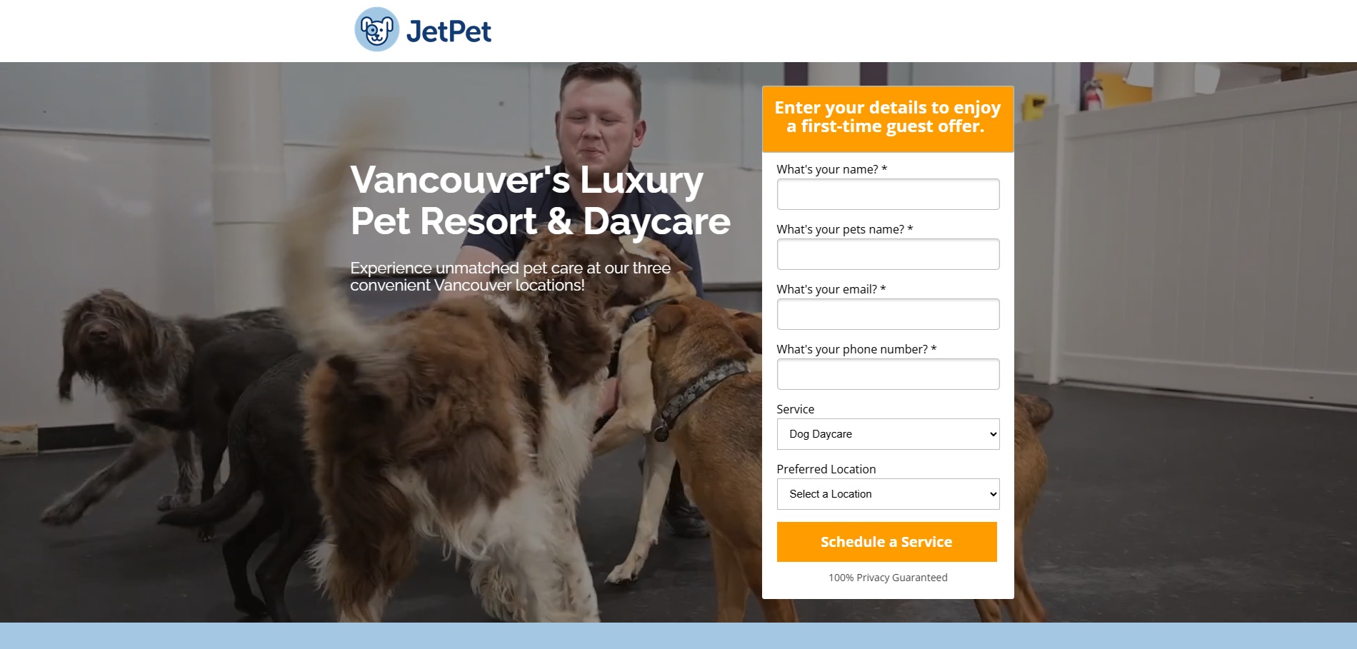 Jet Pet Resort landing page hero section